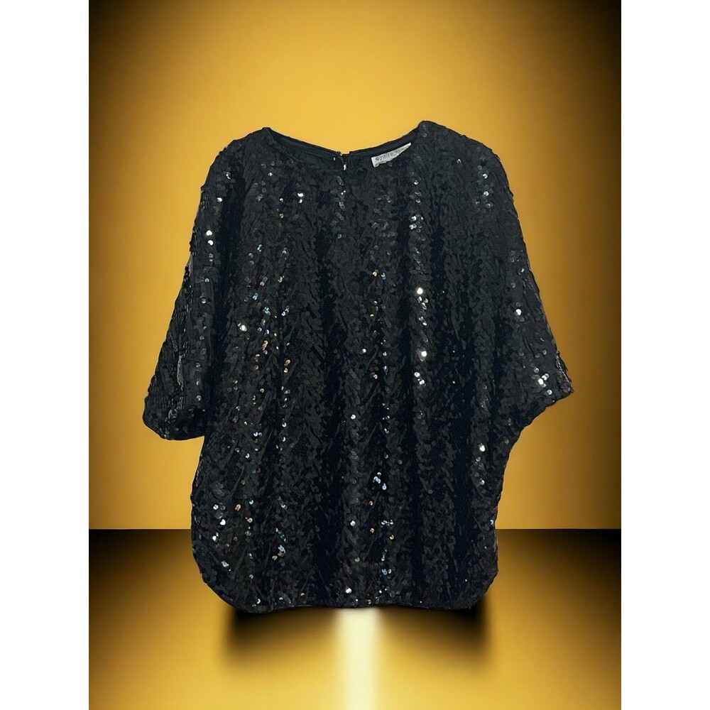 Women’s Loose Fitting Black Sequins Top By Praise Hymn Fashions Size Small